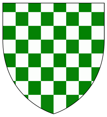 Quarterly argent and chequy vert and argent a golf cart contourn sable